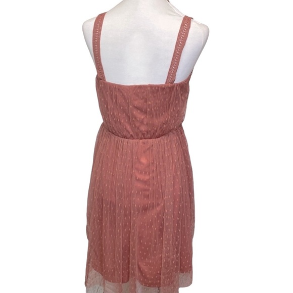 Dusty Rose Mesh Crocheted Trim Tulle Dress - Picture 5 of 7
